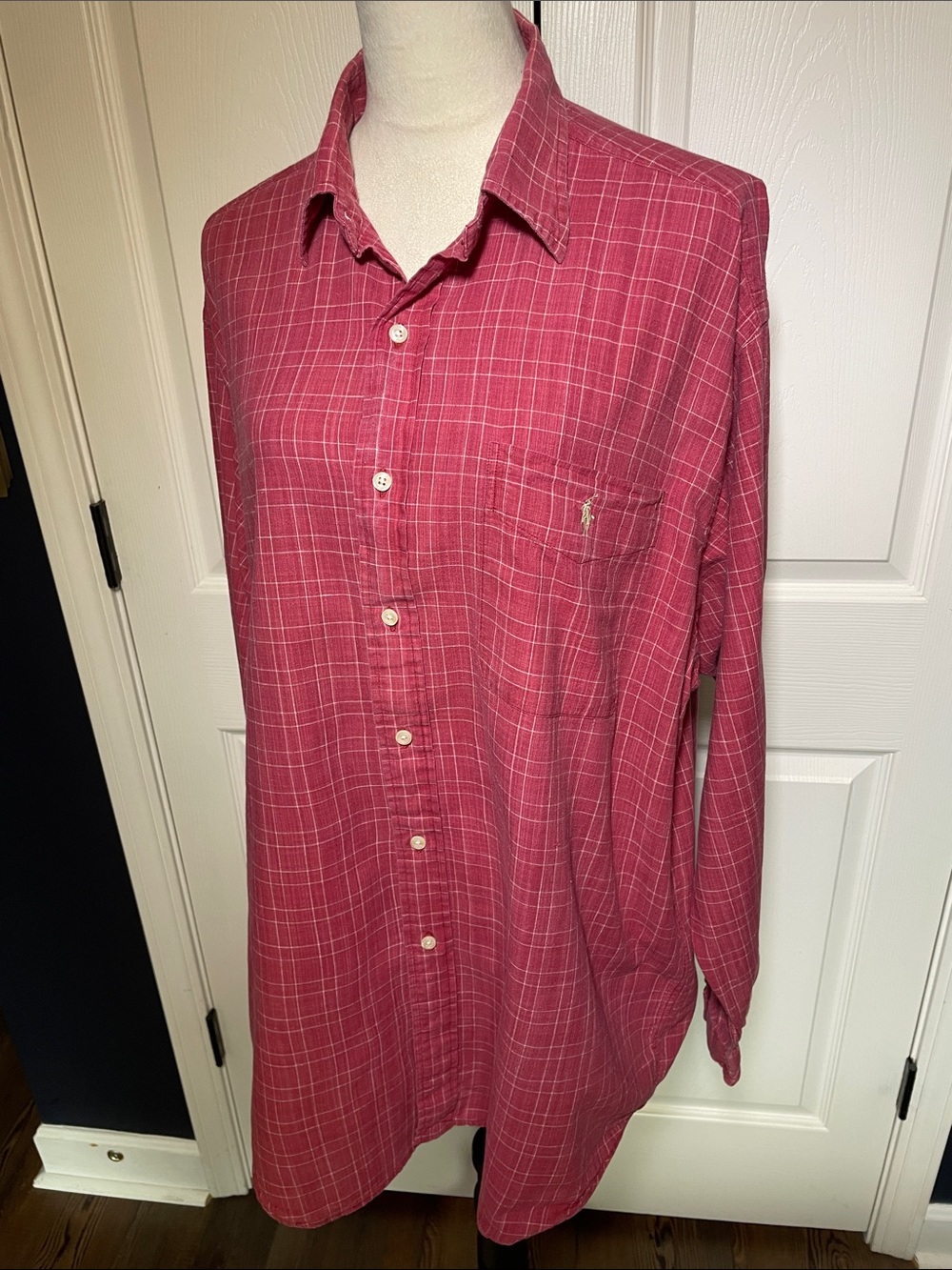 Vintage Ralph Lauren Lowell Sport Shirt Red Windowpane Plaid Flannel 90s Size L